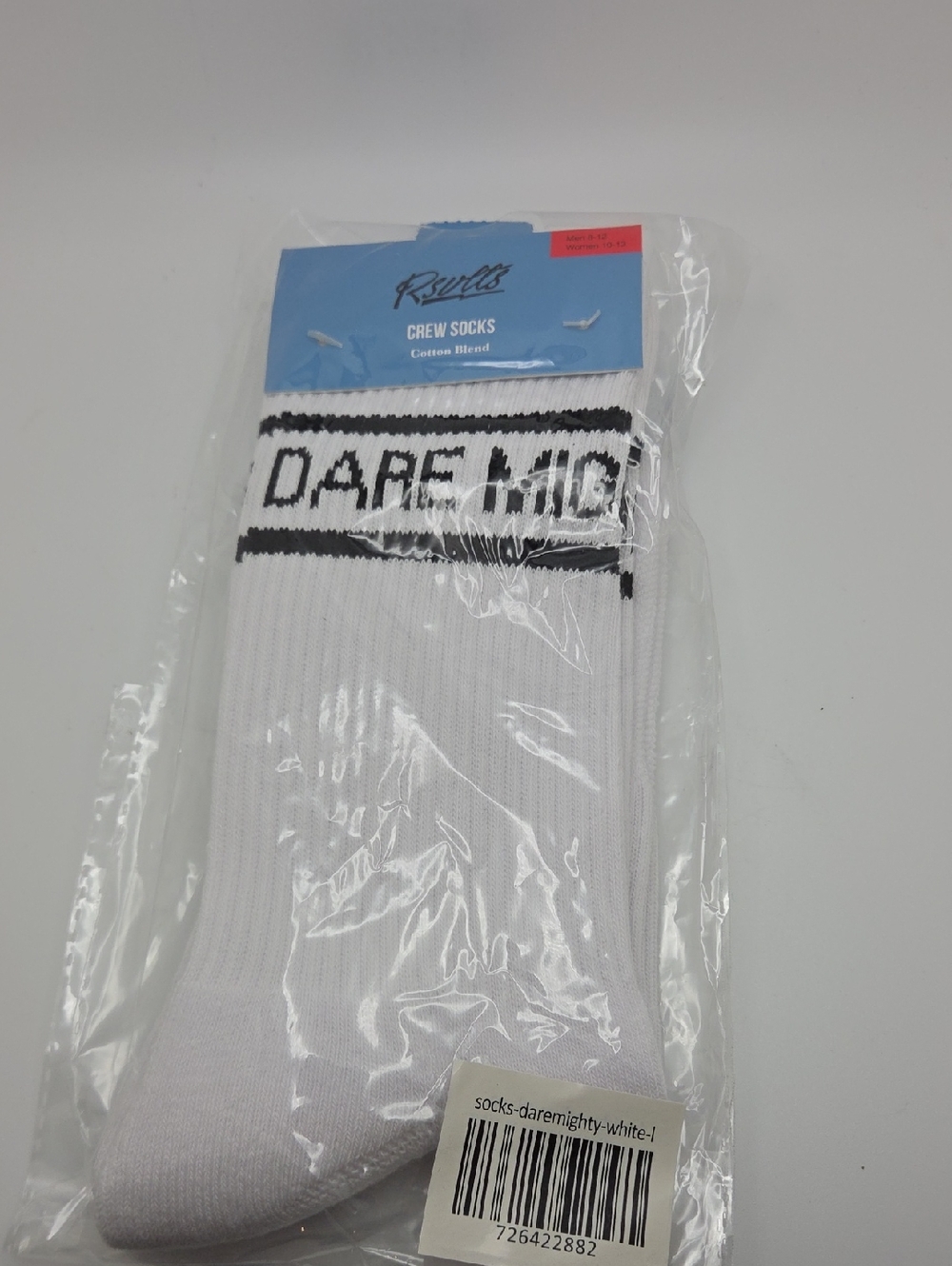 RSVLTS White Crew Socks with Black Logo - Men's Athletic Socks